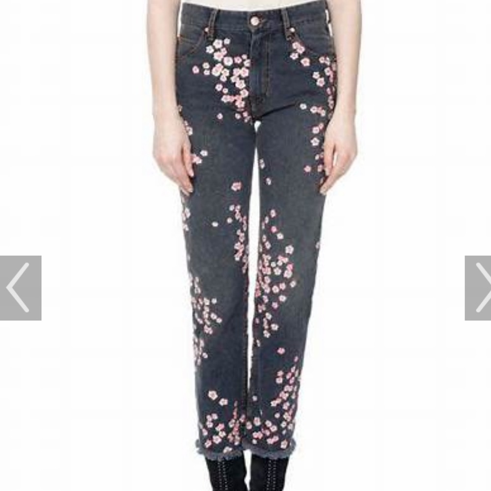 Isabel Marant Black Floral Straight Leg Pants